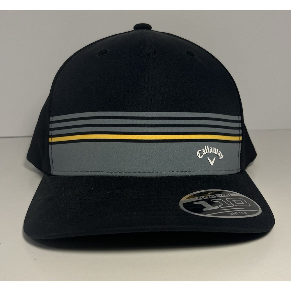 Callaway Golf Hat Snapback Black Gray Stripes Flex Fit‎ 110 Hat